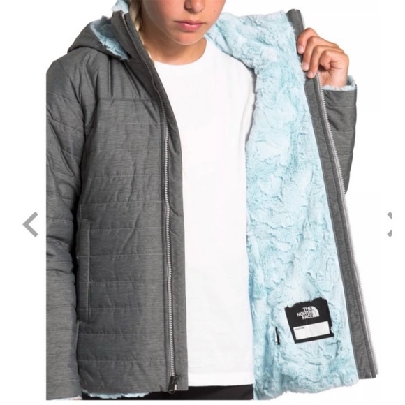 ❄️ North Face ❄️ Girls Gray and Blue Mossbud Swirl Hooded Parka Coat Large 14/16 - Picture 12 of 13
